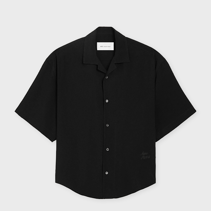 AMI PARIS Shortsleeve Boxy Shirt Camp Collar Embroidered ADC zwart 95942 1
