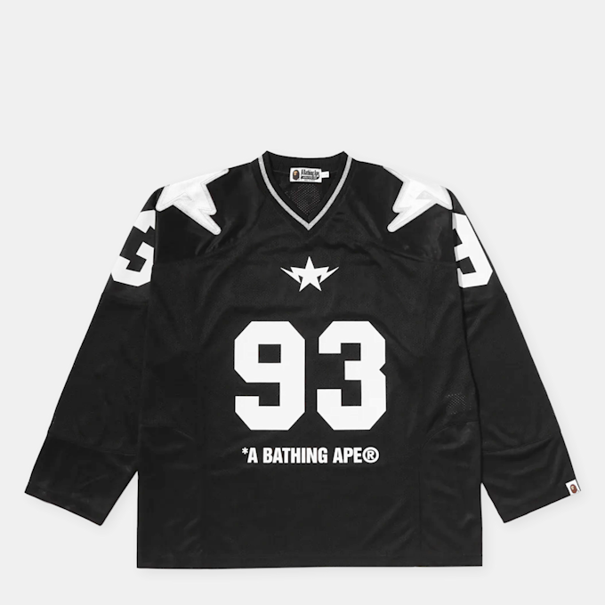 A Bathing Ape Line Camo Multi Logo Cropped Fit Football Jersey black 99512 1