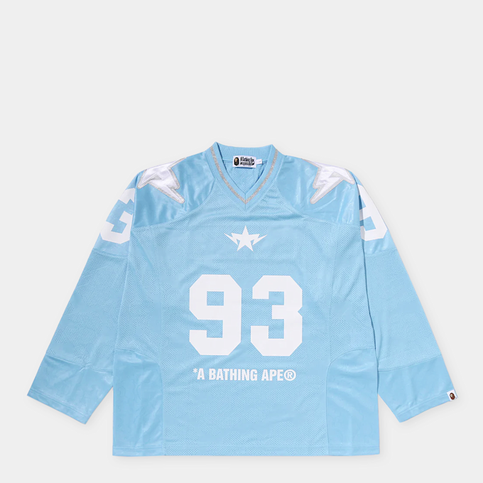 A Bathing Ape Line Camo Multi Logo Cropped Fit Football Jersey blue 99511 1