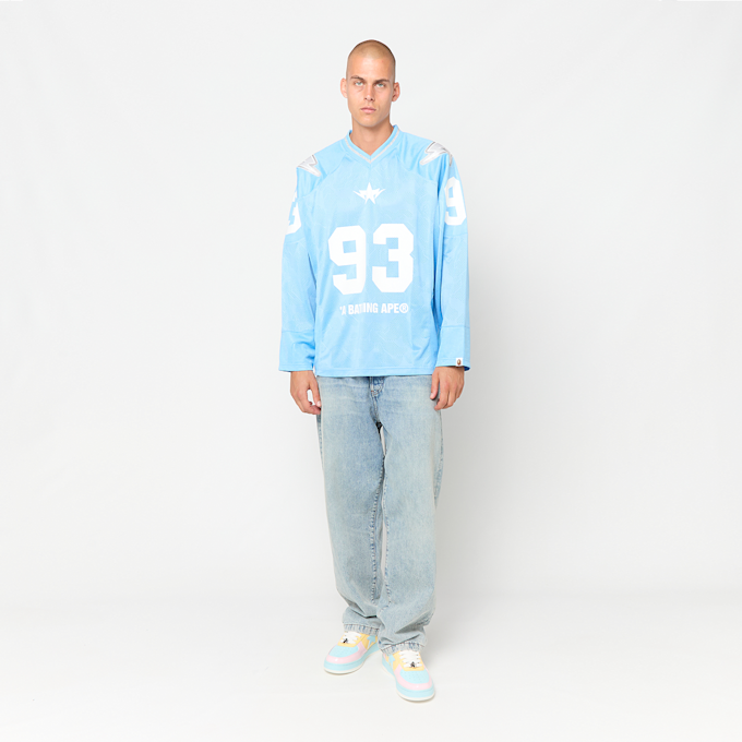 A Bathing Ape Line Camo Multi Logo Cropped Fit Football Jersey blue 99511 2