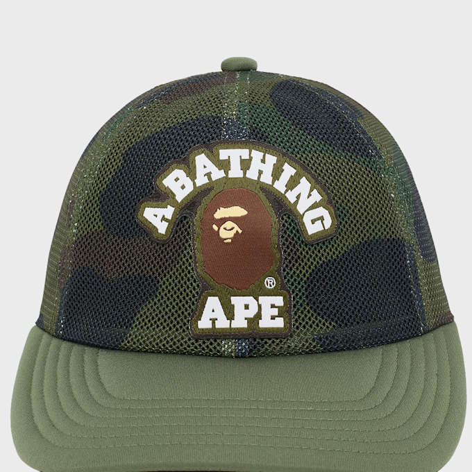 A Bathing Ape 1st Camo College Embrodery Patched Mesh Cap groen 99537 3