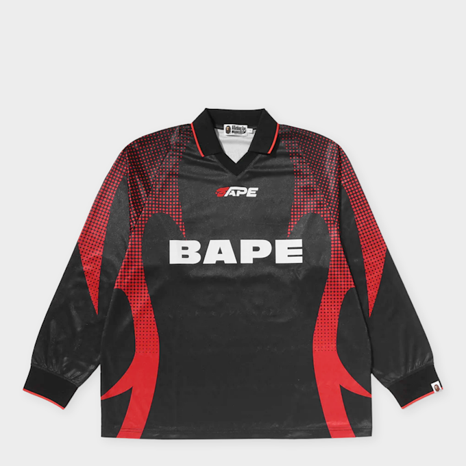 A Bathing Ape Ape Flame Monogram Jacquard Logo Football Jersey schwarz 99551 1