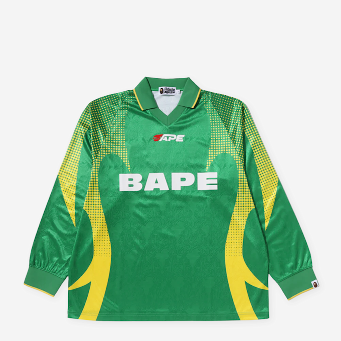 A Bathing Ape Ape Flame Monogram Jacquard Logo Football Jersey grün 99550 1