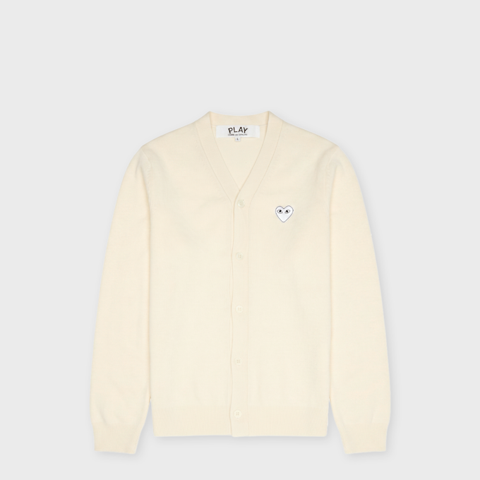 Comme des Garcons Play V-Neck Cardigan White Emblem beige 99977 1