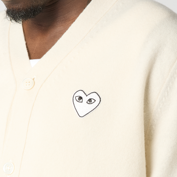 Comme des Garcons Play V-Neck Cardigan White Emblem beige 99977 3