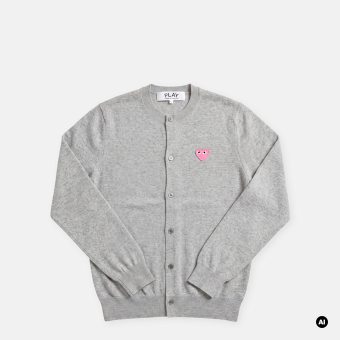Comme des Garcons Play Round Neck Cardigan Pink Emblem grey 104460 1