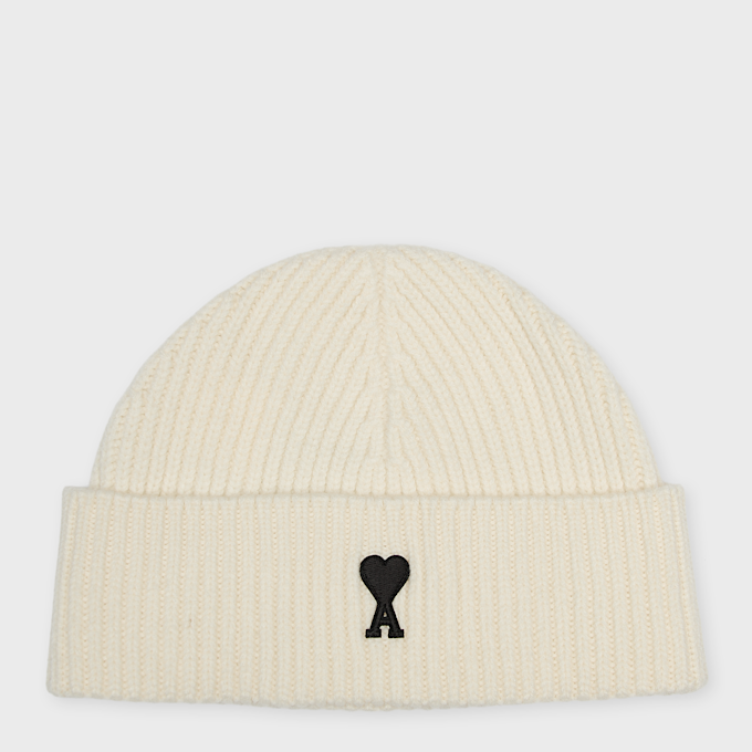 AMI PARIS Beanie With Contrasted Ami De Coeur Beige 106027 1