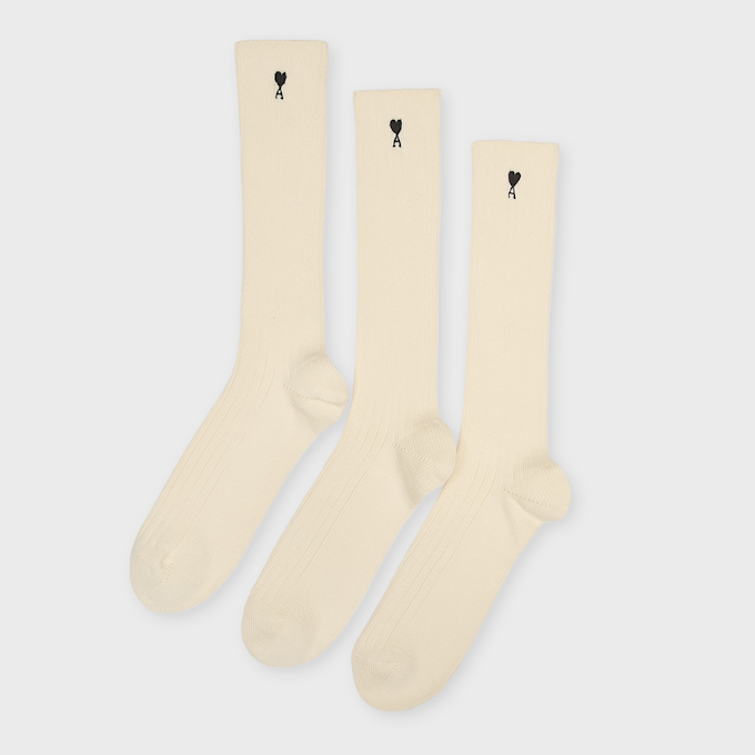 AMI PARIS Pack Three Ami De Coeur Embroidery Socks beige 106032 1