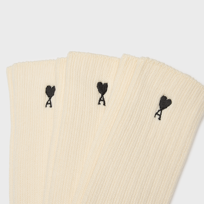 AMI PARIS Pack Three Ami De Coeur Embroidery Socks beige 106032 3