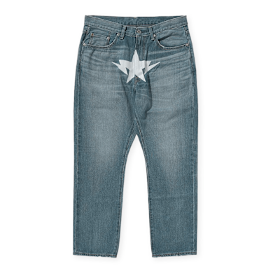 専用☆ Buy A Bathing Ape Fake Print Sta Loose Fit Denim Pants in blue