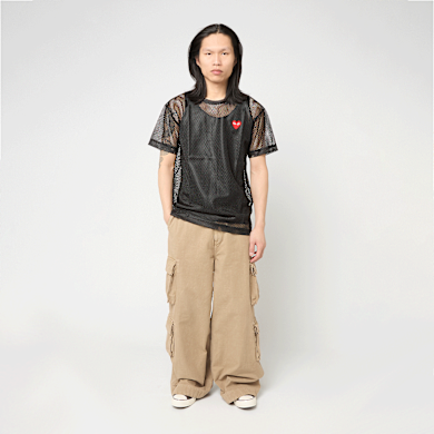 Buy Comme des Garcons Play T-Shirt Red Emblem Mesh Red Heart in