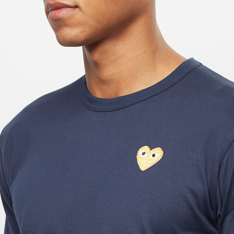 Buy Comme des Garcons Play Gold Heart T-Shirt in blue | P1T216-NVY