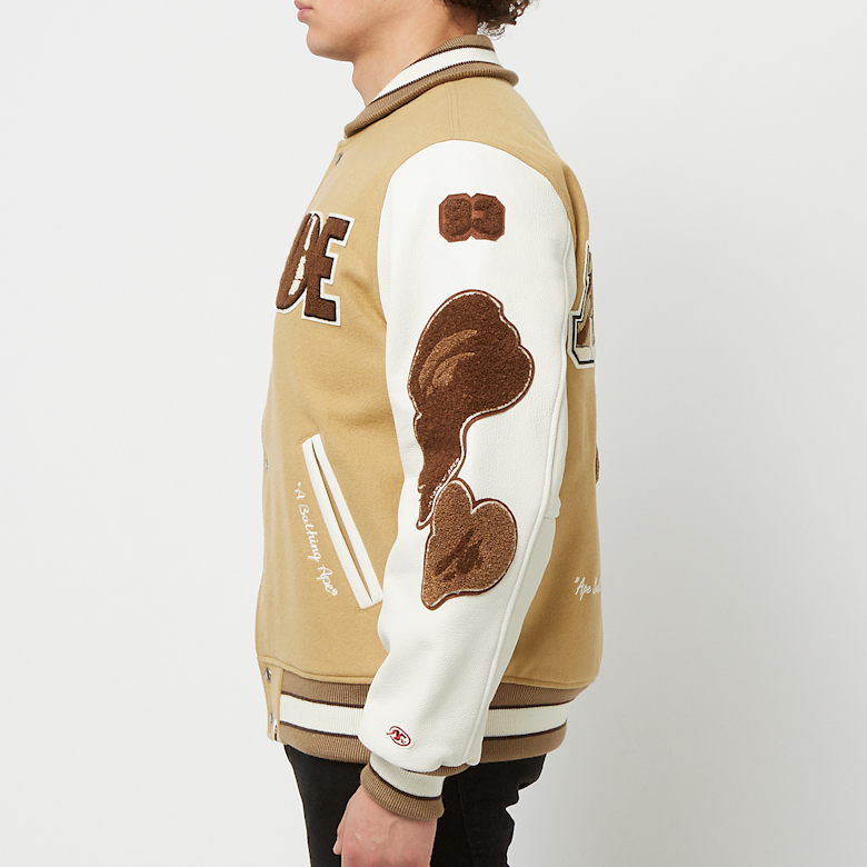 Buy A Bathing Ape Multi Motif Varsity Jacket in beige