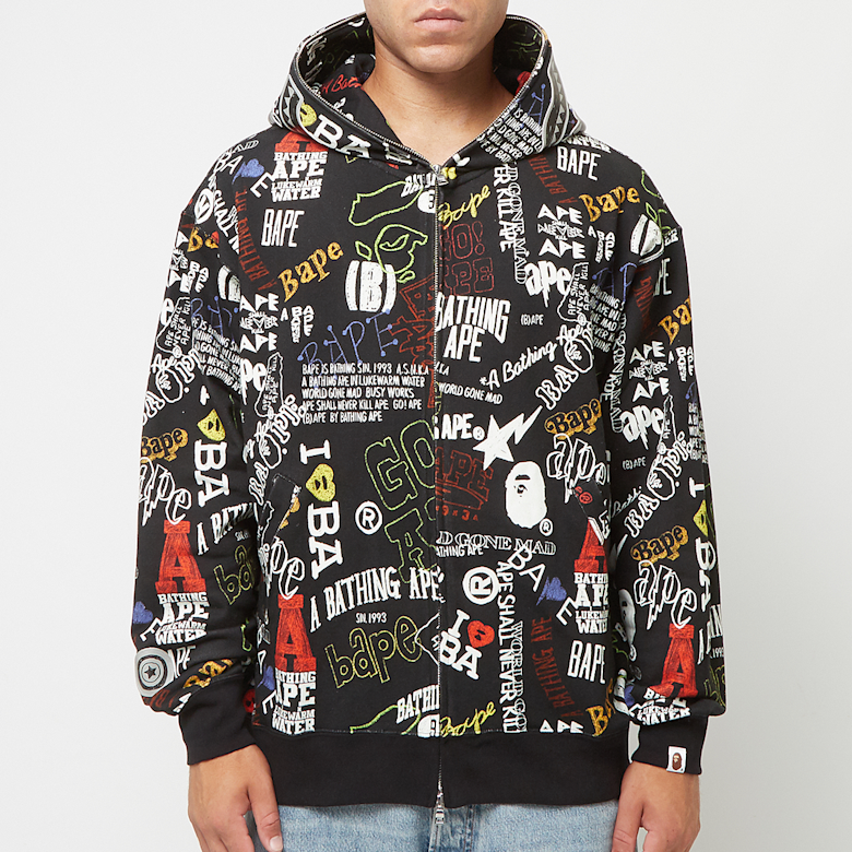 Buy A Bathing Ape Hand Draw Pattern Shark Zip Hoodie M in black