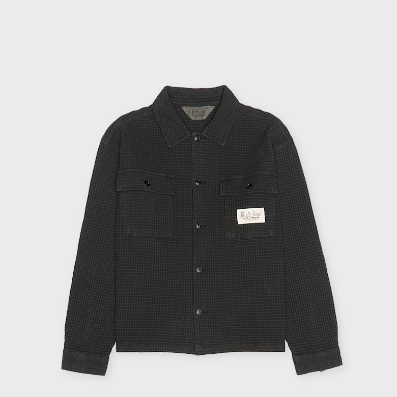 Buy Brain Dead Waffle Button Front Shirt in black | 3612-BLACK
