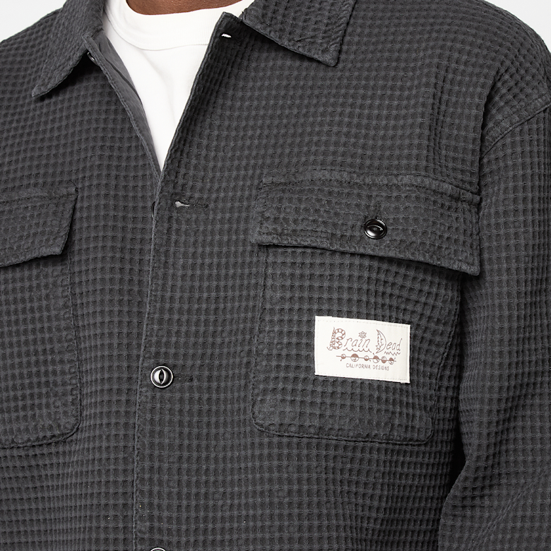 Buy Brain Dead Waffle Button Front Shirt in black | 3612-BLACK