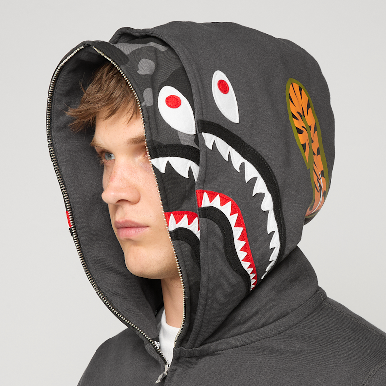Buy A Bathing Ape Color Camo Shark Full Zip Double Hoodie in black