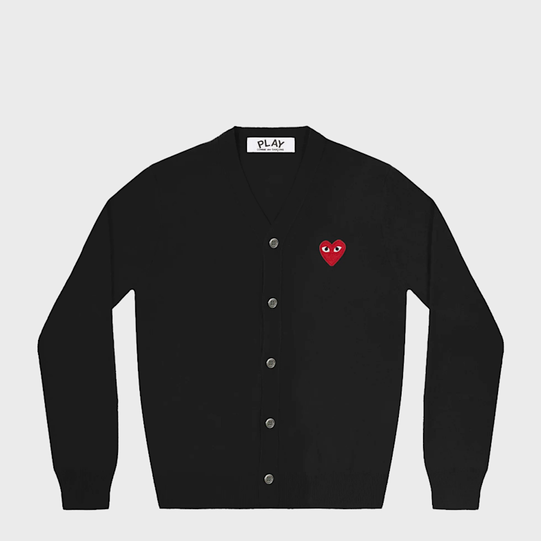 Buy Comme des Garcons Play V-Neck Cardigan Red Emblem in black