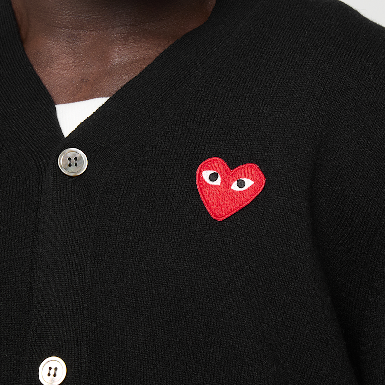 Buy Comme des Garcons Play V-Neck Cardigan Red Emblem in black