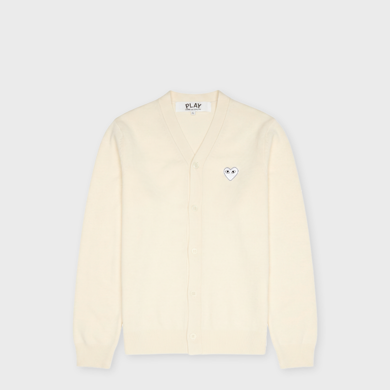 Buy Comme des Garcons Play V-Neck Cardigan White Emblem in beige