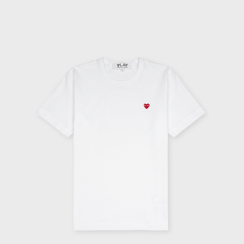 PLAY COMME DES GARÇONS Small Red Heart Buy Comme des Garcons Play T-Shirt Mini Red Heart Logo in white