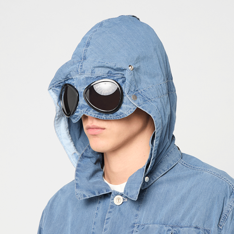Buy C. P. Company 50 Fili Indigo Bleached Goggle Denim Jacket in blue |  MOW165A11-0288B-D11 | solebox