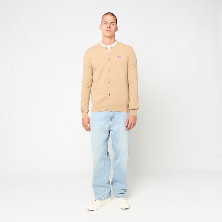 Buy Comme des Garcons Play Round Neck Cardigan Pink Emblem in