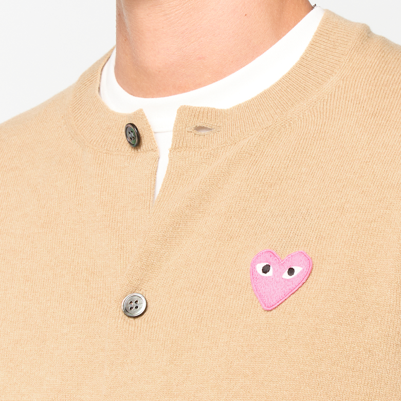 Buy Comme des Garcons Play Round Neck Cardigan Pink Emblem in