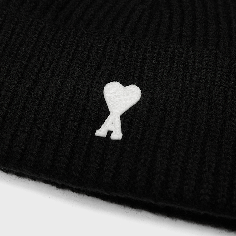 Buy AMI PARIS Beanie With Contrasted Ami De Coeur in black | | solebox