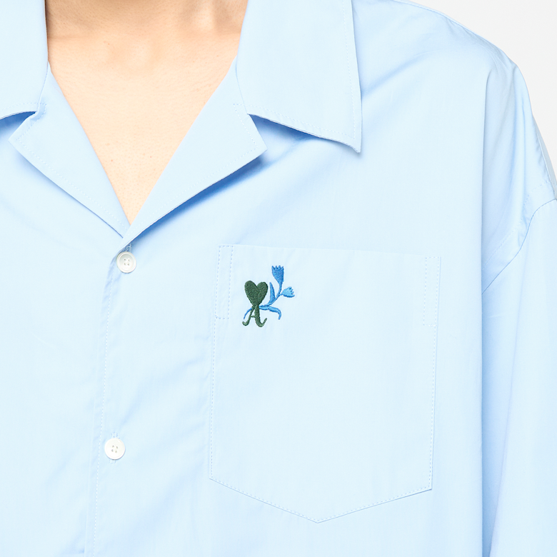 Buy AMI PARIS Short Sleeve Boxy Shirt Shark Collar in blue