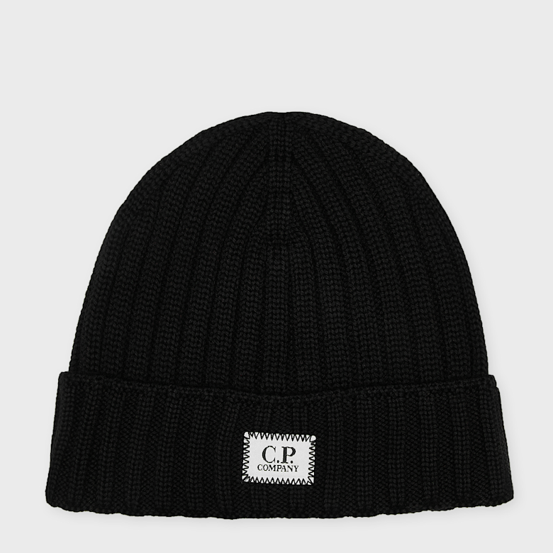 Buy C. P. Company Extrafine Merino Wool Logo Beanie black