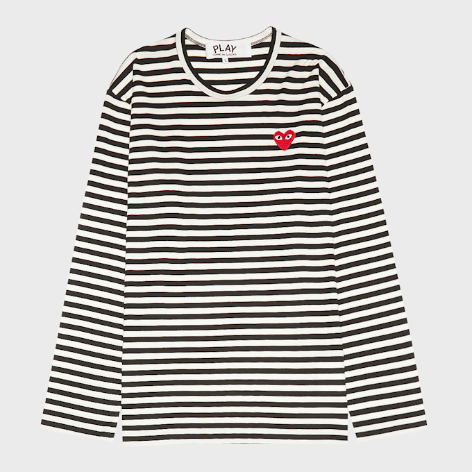 Comme des Garcons Play&nbsp; Play Red Heart Striped Long Sleeve T-Shirt noir 52420 1