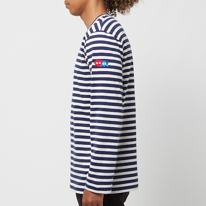 Comme des Garcons Play x The Artist Invader Striped Longsleeve T-Shirt bleu 81356 3