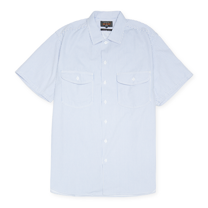 Beams Plus Work Short Sleeve Stripe COOLMAX® blue 82851 1