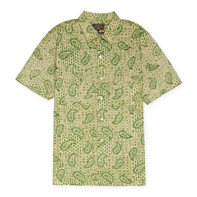 Beams Plus&nbsp; Open Collar Block Print Paisley vert 82856 1