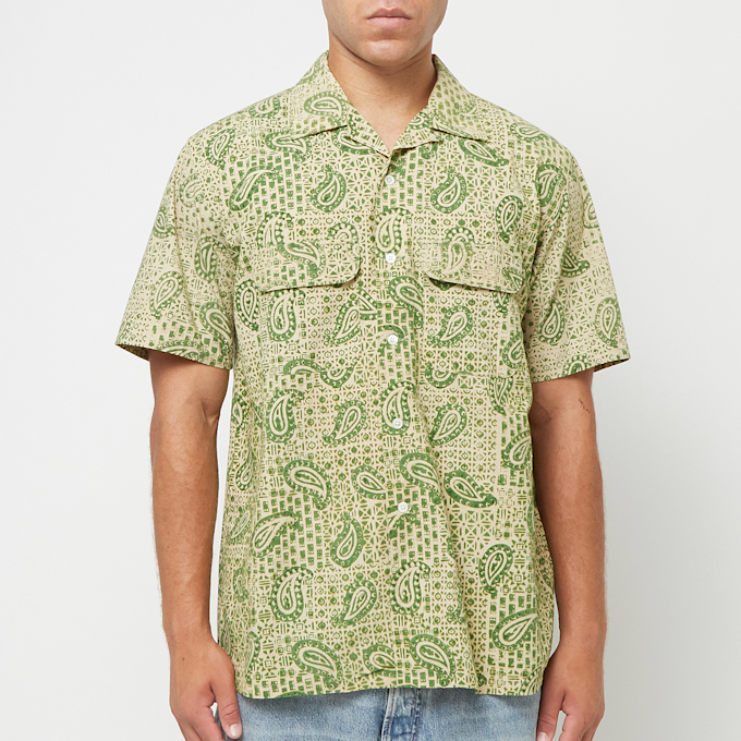 Beams Plus Open Collar Block Print Paisley groen 82856 2