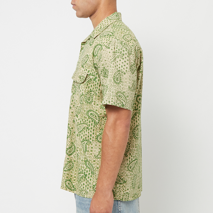 Beams Plus Open Collar Block Print Paisley grün 82856 3