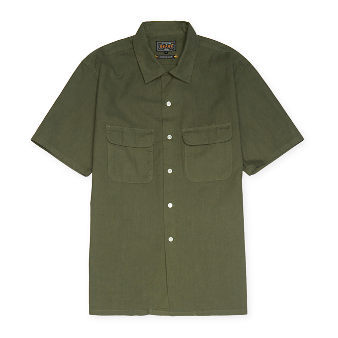Beams Plus&nbsp; Open Collar Cotton Linen Panama Garment Dye vert 82853 1
