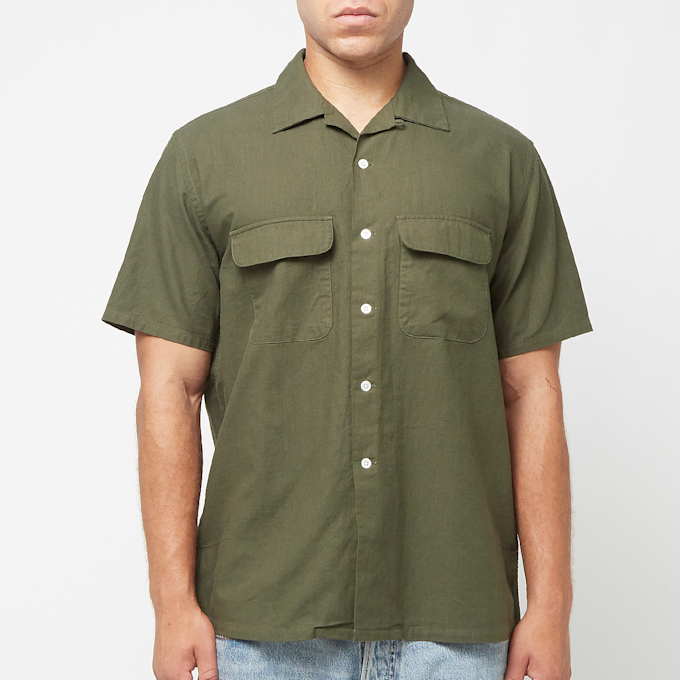 Beams Plus Open Collar Cotton Linen Panama Garment Dye grün 82853 2