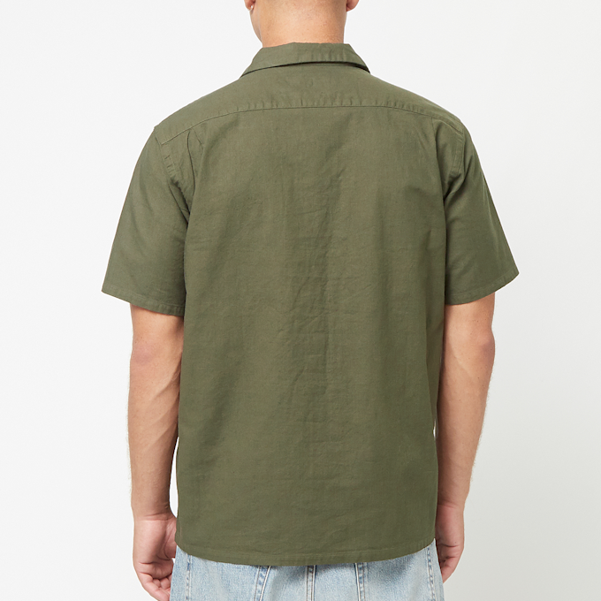 Beams Plus&nbsp; Open Collar Cotton Linen Panama Garment Dye vert 82853 4