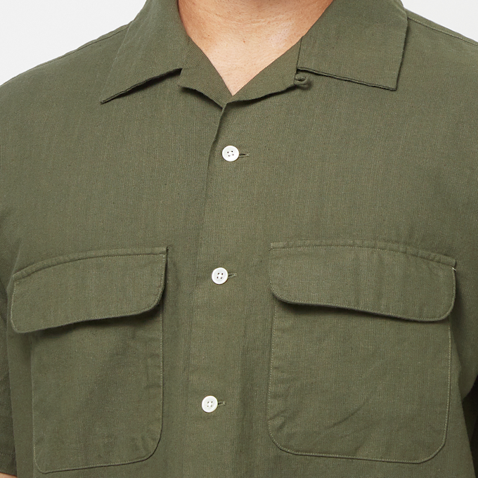 Beams Plus Open Collar Cotton Linen Panama Garment Dye green 82853 5