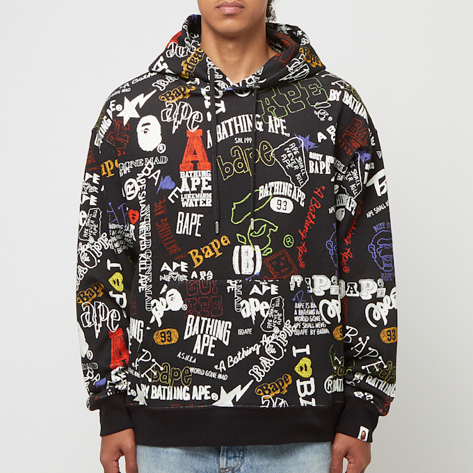 A Bathing Ape Hand Draw Pattern Shark Pullover Hoodie black 83786 2