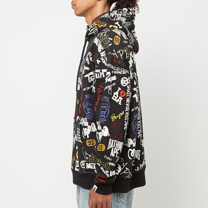 A Bathing Ape Hand Draw Pattern Shark Pullover Hoodie black 83786 3