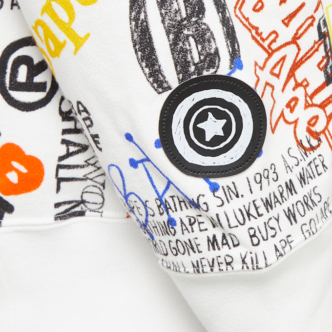 A Bathing Ape Hand Draw Pattern Shark Zip Hoodie M weiß 83803 8