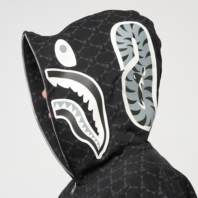 A Bathing Ape College Monogram Relaxed Fit Shark Full Zip Hoodie black 87736 7