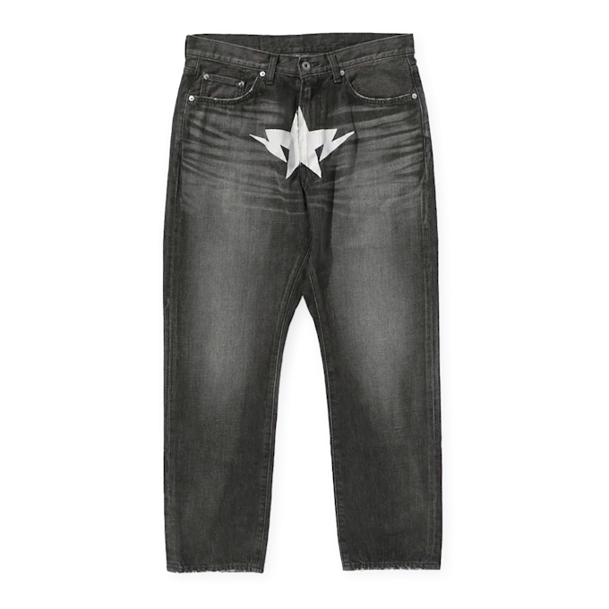 A Bathing Ape&nbsp; Fake Print Sta Loose Fit Denim Pants gris 86246 1
