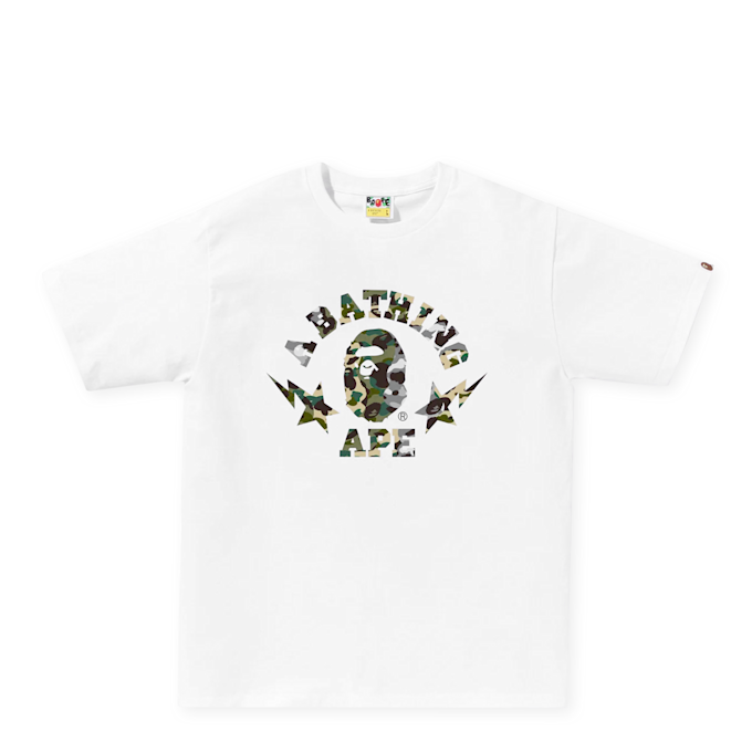 A Bathing Ape 1st Camo Crazy Sta College Tee blanc 89871 1