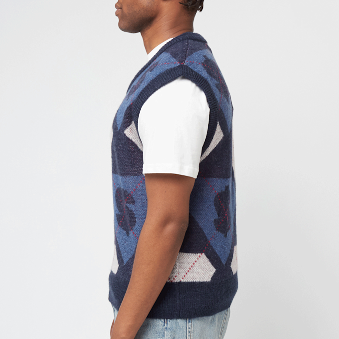 Billionaire Boys Club Diamonds & Dollars Argyle Knitted Vest bleu 90175 3