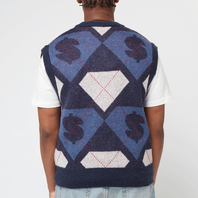 Billionaire Boys Club Diamonds & Dollars Argyle Knitted Vest blauw 90175 4
