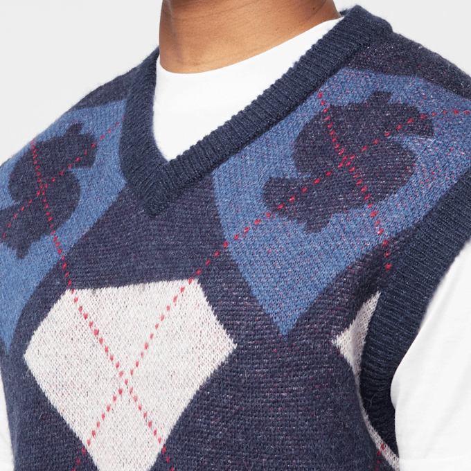 Billionaire Boys Club Diamonds & Dollars Argyle Knitted Vest blauw 90175 5